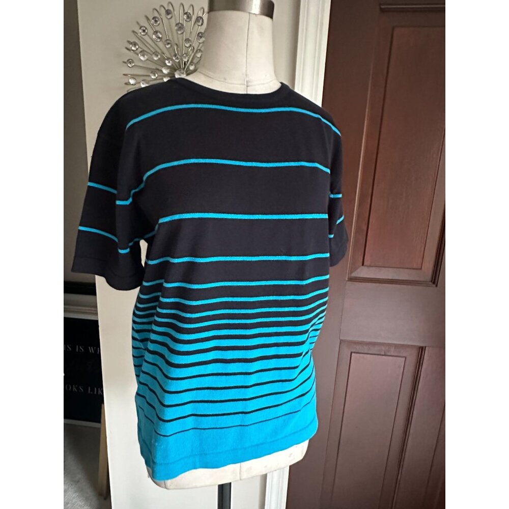 NWT Irene Allison blue striped knit short sleeve top Small